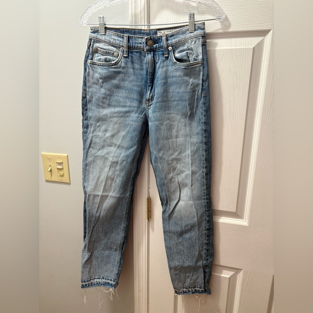 Rag & Bone Harlow Mid-Rise Straight-Leg Jeans Raw Hem Size 25